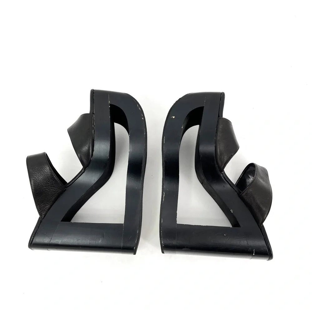 Jante Black Platform Wedge Sandals Cutout Heel Vintage Size 8.5